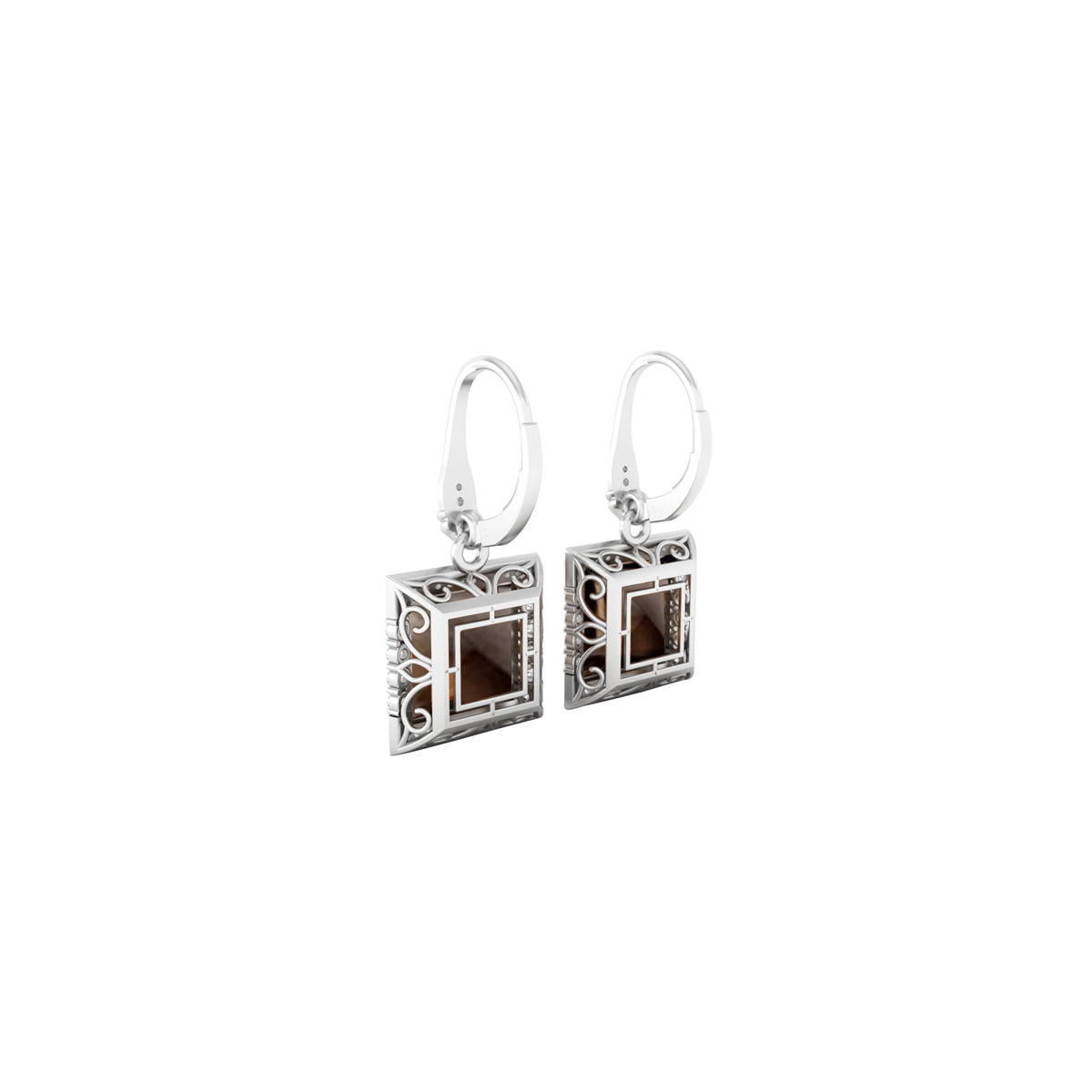 Smokey Quartz Dangle Earrings with White Diamond in 18Kt White Gold 11.96cts