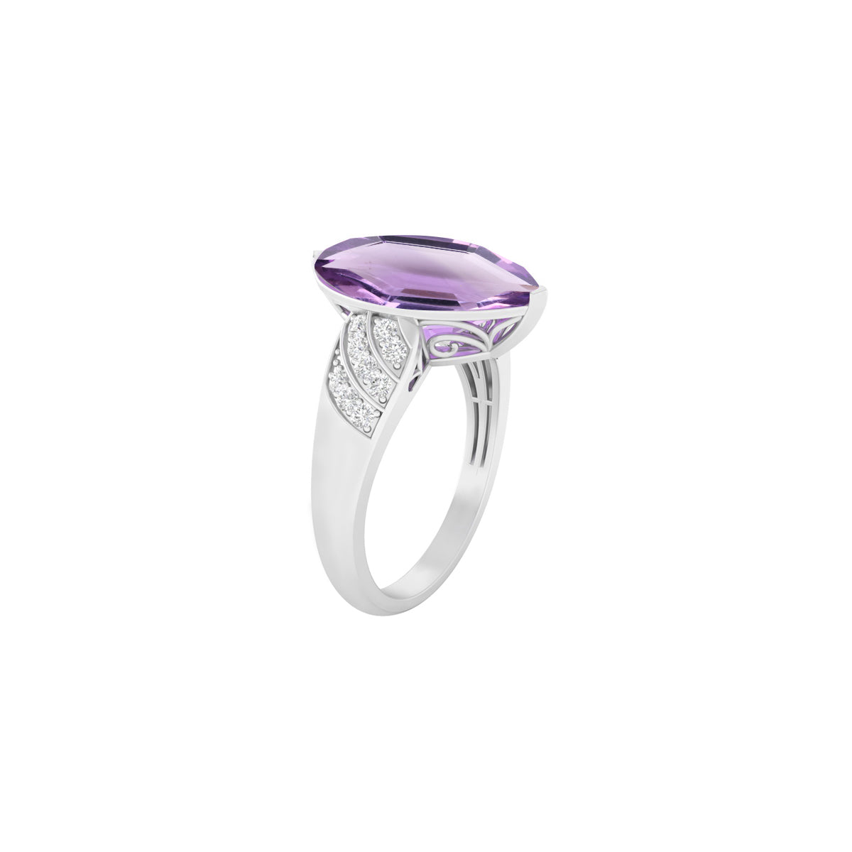 Amethyst Rings with White Diamond in 18Kt White Gold 4.86cts