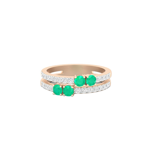 Zambian Emerald Ring with White Diamond in 18Kt Gold 0.86cts