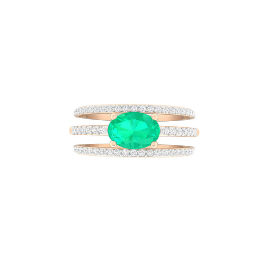 Zambian Emerald Ring with White Diamond in 18Kt Gold 1.13cts