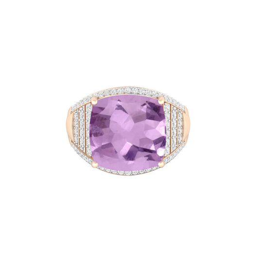 Pink Amethyst Ring with White Diamond in 18Kt Gold 7.16cts