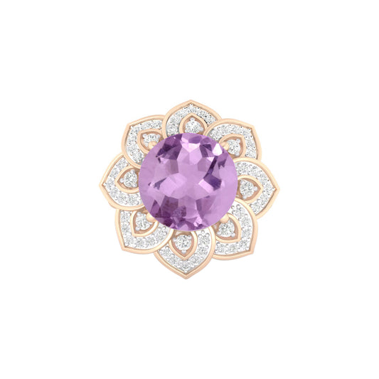 Pink Amethyst Ring with White Diamond in 18Kt Gold 3.51cts