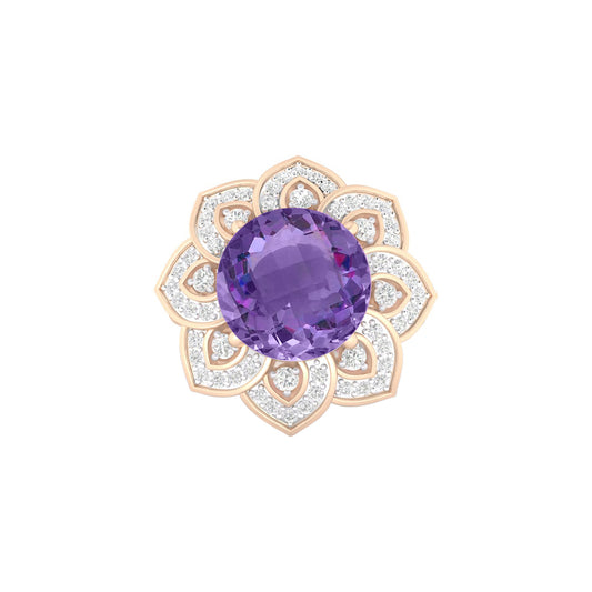 Pink Amethyst Ring with White Diamond in 18Kt Gold 3.51cts