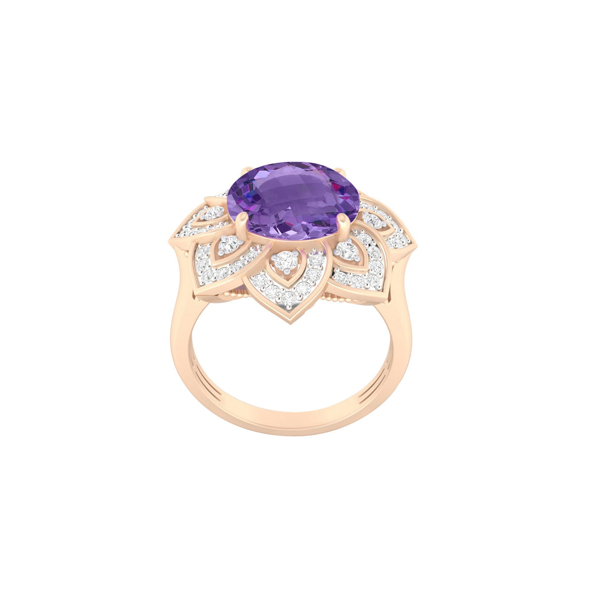 Pink Amethyst Ring with White Diamond in 18Kt Gold 3.51cts