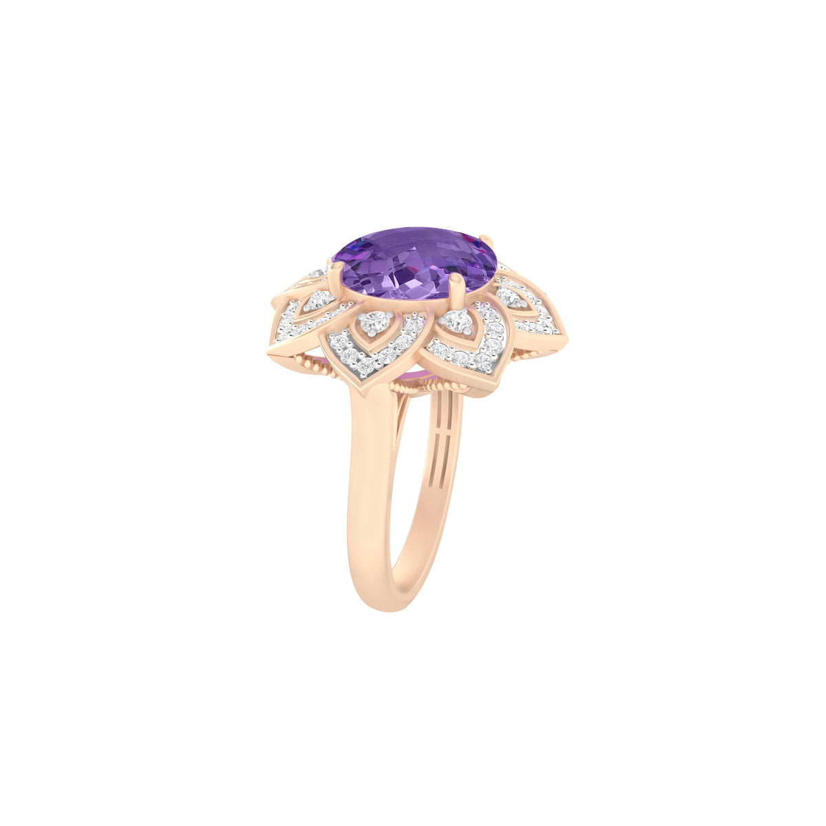 Pink Amethyst Ring with White Diamond in 18Kt Gold 3.51cts