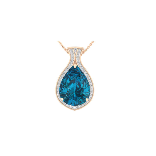 London Blue Topaz Pendant with White Diamond in 18Kt Gold 8.49cts