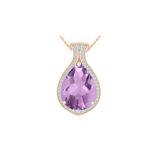 Pink Amethyst Pendant with White Diamond in 18Kt Gold 8.49cts