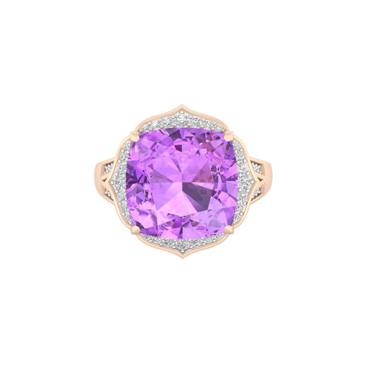 Pink Amethyst Ring with White Diamond in 18Kt Gold 7.00cts