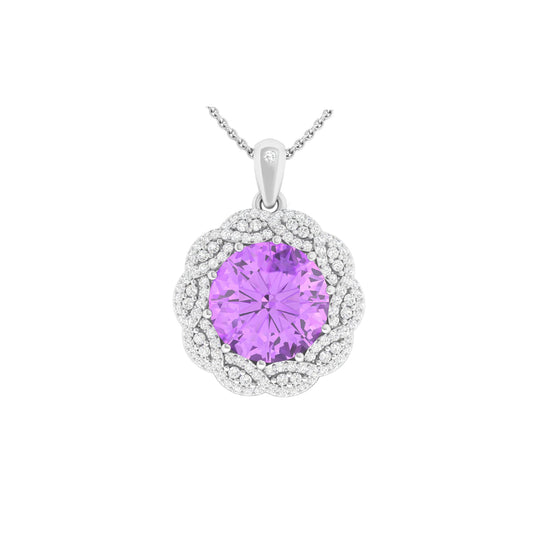 Pink Amethyst Pendant with White Diamond in 18Kt White Gold 6.51cts