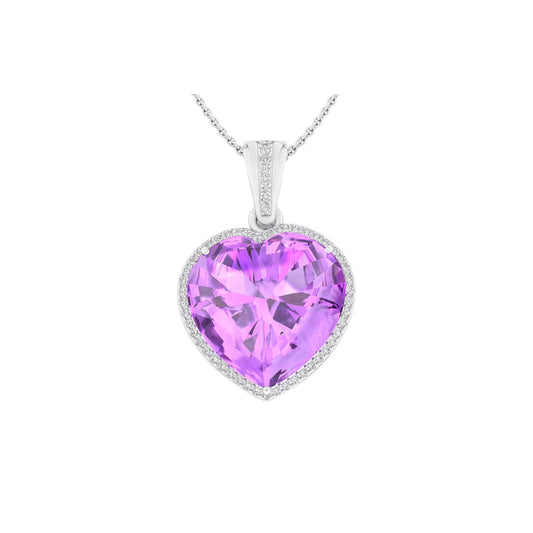 Pink Amethyst Pendant with White Diamond in 18Kt White Gold 17.31cts