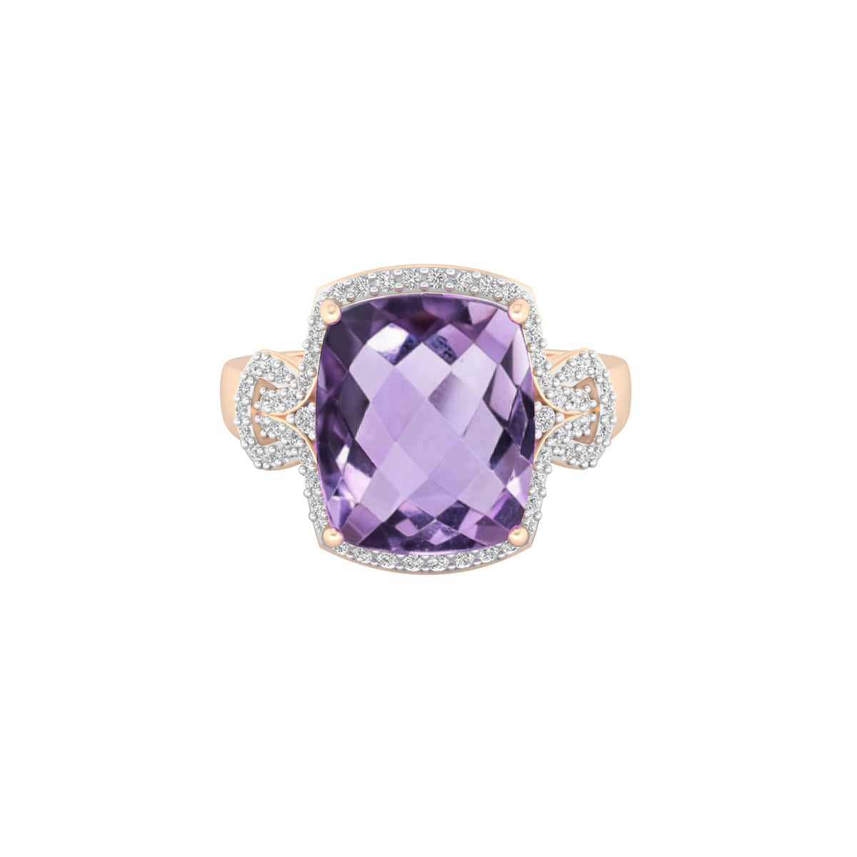 Pink Amethyst Ring with White Diamond in 18Kt Gold 5.69cts