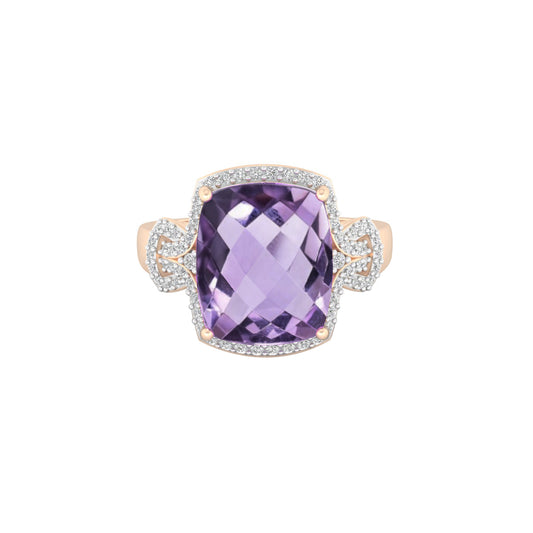 Pink Amethyst Ring with White Diamond in 18Kt Gold 5.69cts