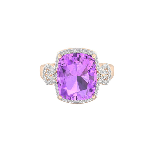 Pink Amethyst Ring with White Diamond in 18Kt Gold 5.69cts