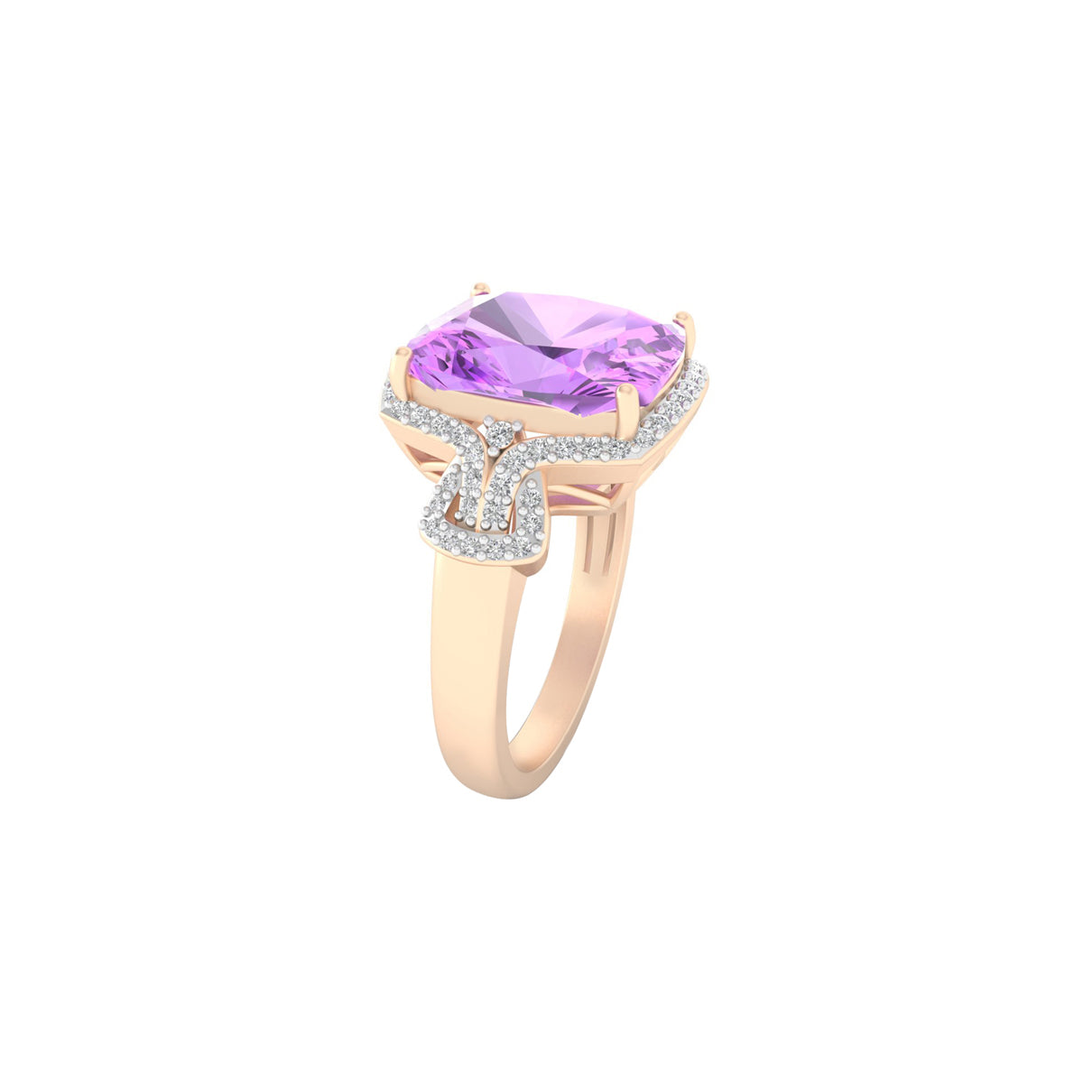 Pink Amethyst Ring with White Diamond in 18Kt Gold 5.69cts