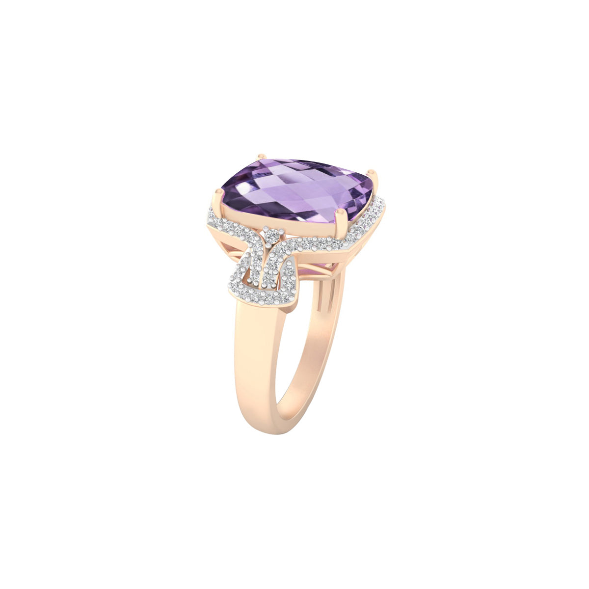 Pink Amethyst Ring with White Diamond in 18Kt Gold 5.69cts