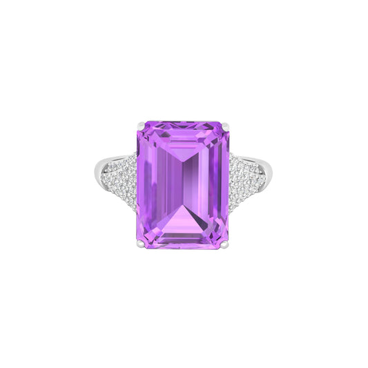 Pink Amethyst Ring with White Diamond in 18Kt White Gold 7.61cts