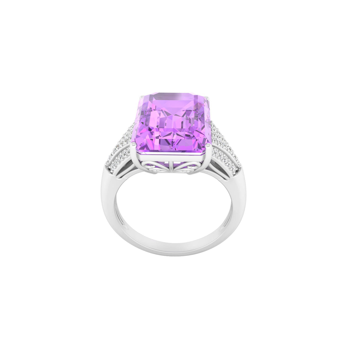 Pink Amethyst Ring with White Diamond in 18Kt White Gold 7.61cts