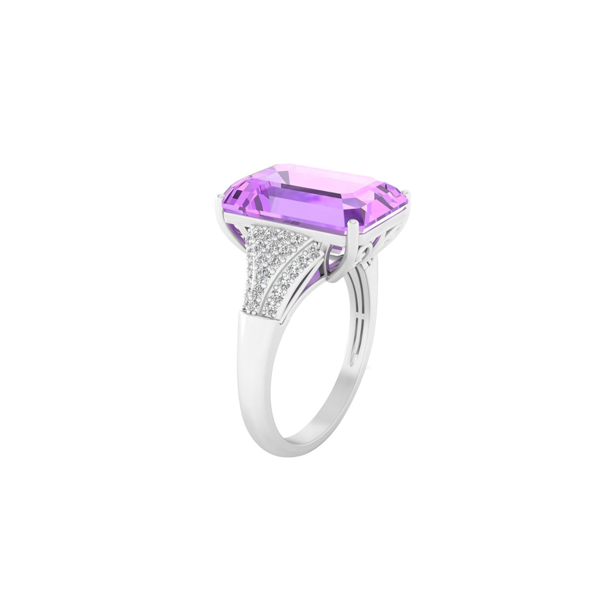 Pink Amethyst Ring with White Diamond in 18Kt White Gold 7.61cts