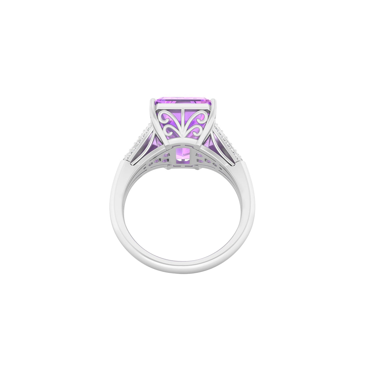 Pink Amethyst Ring with White Diamond in 18Kt White Gold 7.61cts
