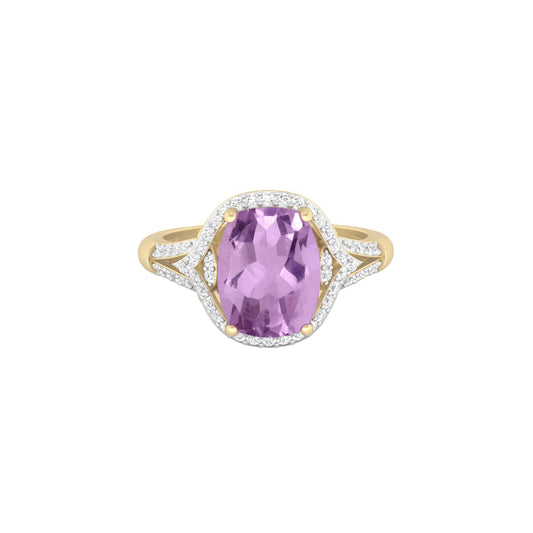 Pink Amethyst Ring with White Diamond in 18Kt Gold 3.11cts
