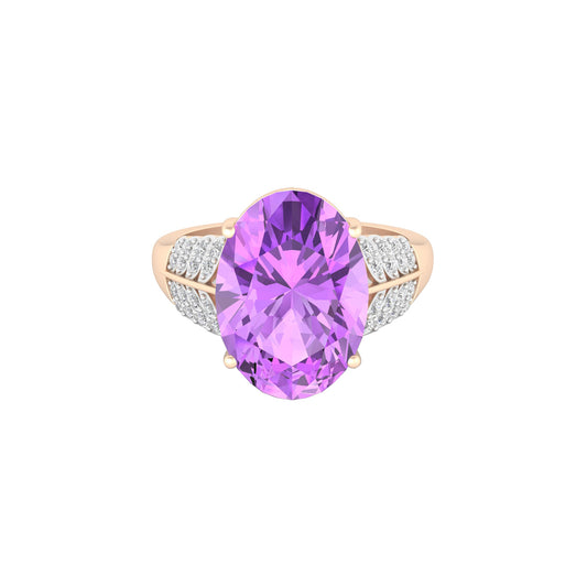 Pink Amethyst Ring with White Diamond in 18Kt Gold 5.58cts