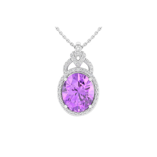 Pink Amethyst Pendant with White Diamond in 18Kt White Gold 3.49cts
