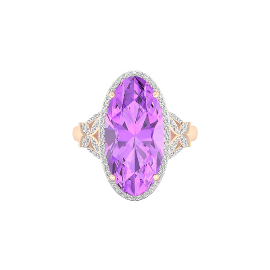 Pink Amethyst Ring with White Diamond in 18Kt Gold 6.90cts