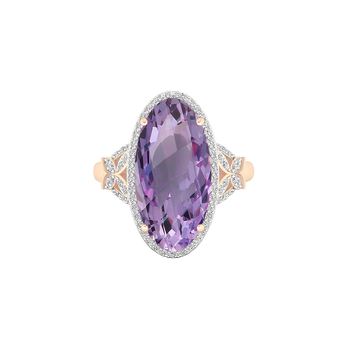 Pink Amethyst Ring with White Diamond in 18Kt Gold 6.90cts