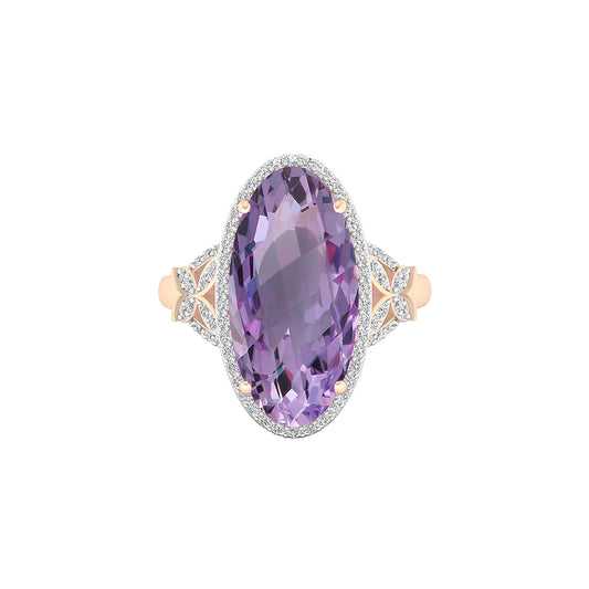 Pink Amethyst Ring with White Diamond in 18Kt Gold 6.90cts