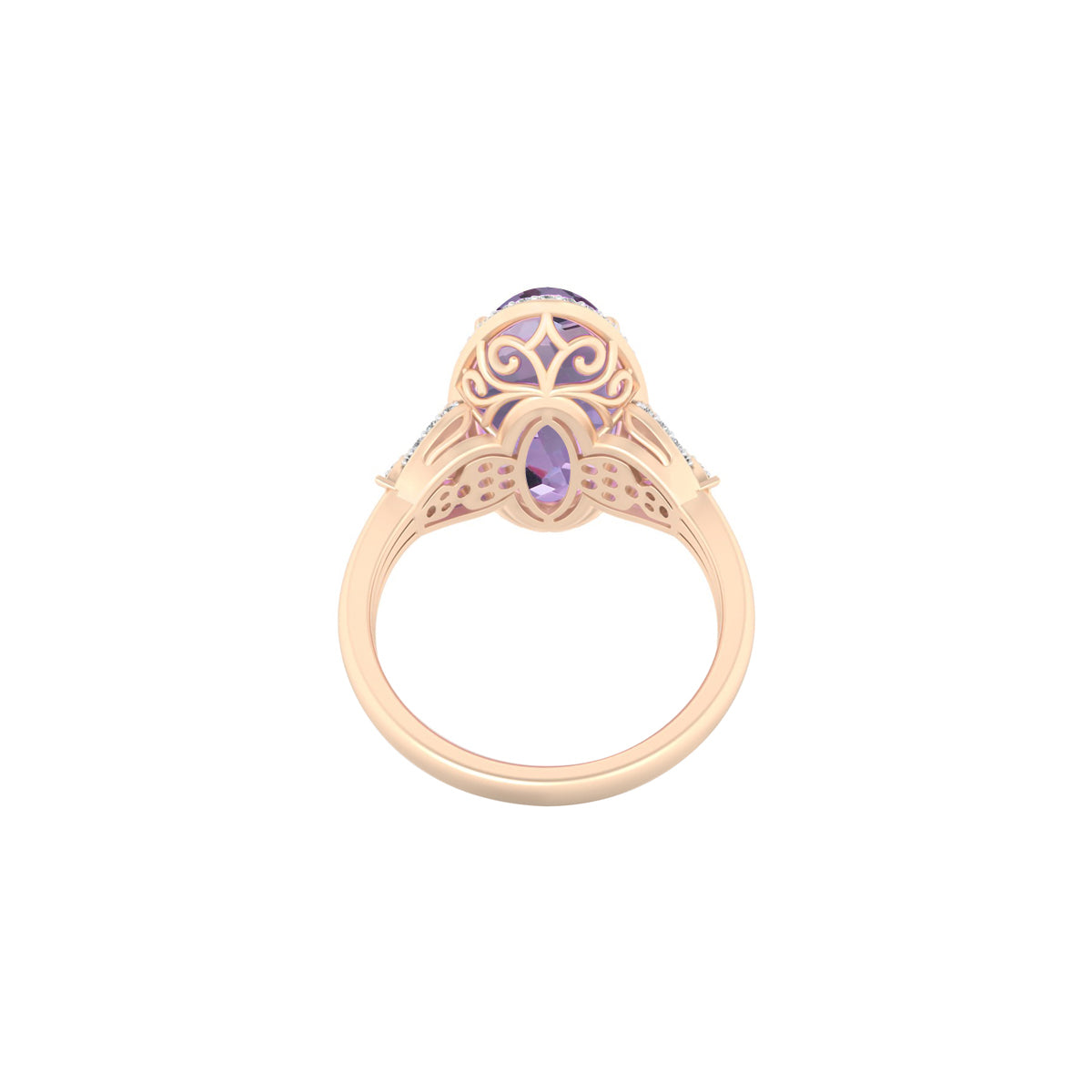 Pink Amethyst Ring with White Diamond in 18Kt Gold 6.90cts
