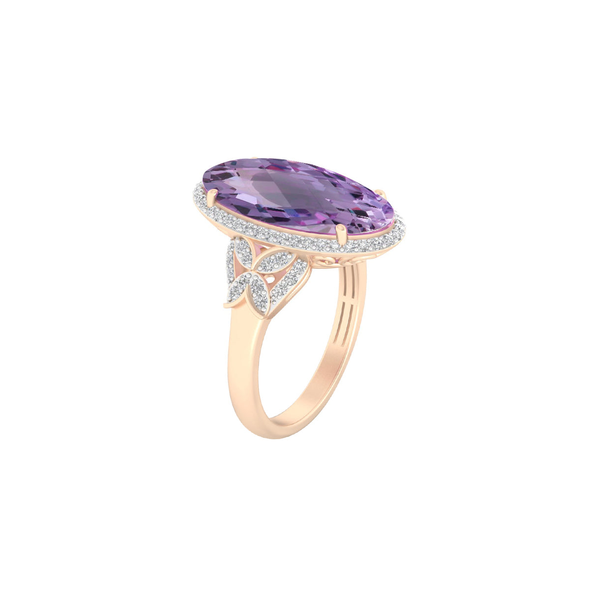 Pink Amethyst Ring with White Diamond in 18Kt Gold 6.90cts