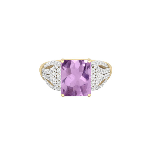 Pink Amethyst Ring with White Diamond in 18Kt Gold 3.92cts
