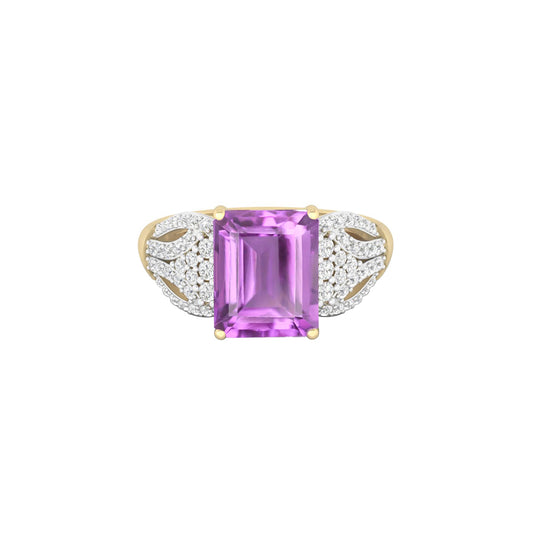 Pink Amethyst Ring with White Diamond in 18Kt Gold 3.92cts