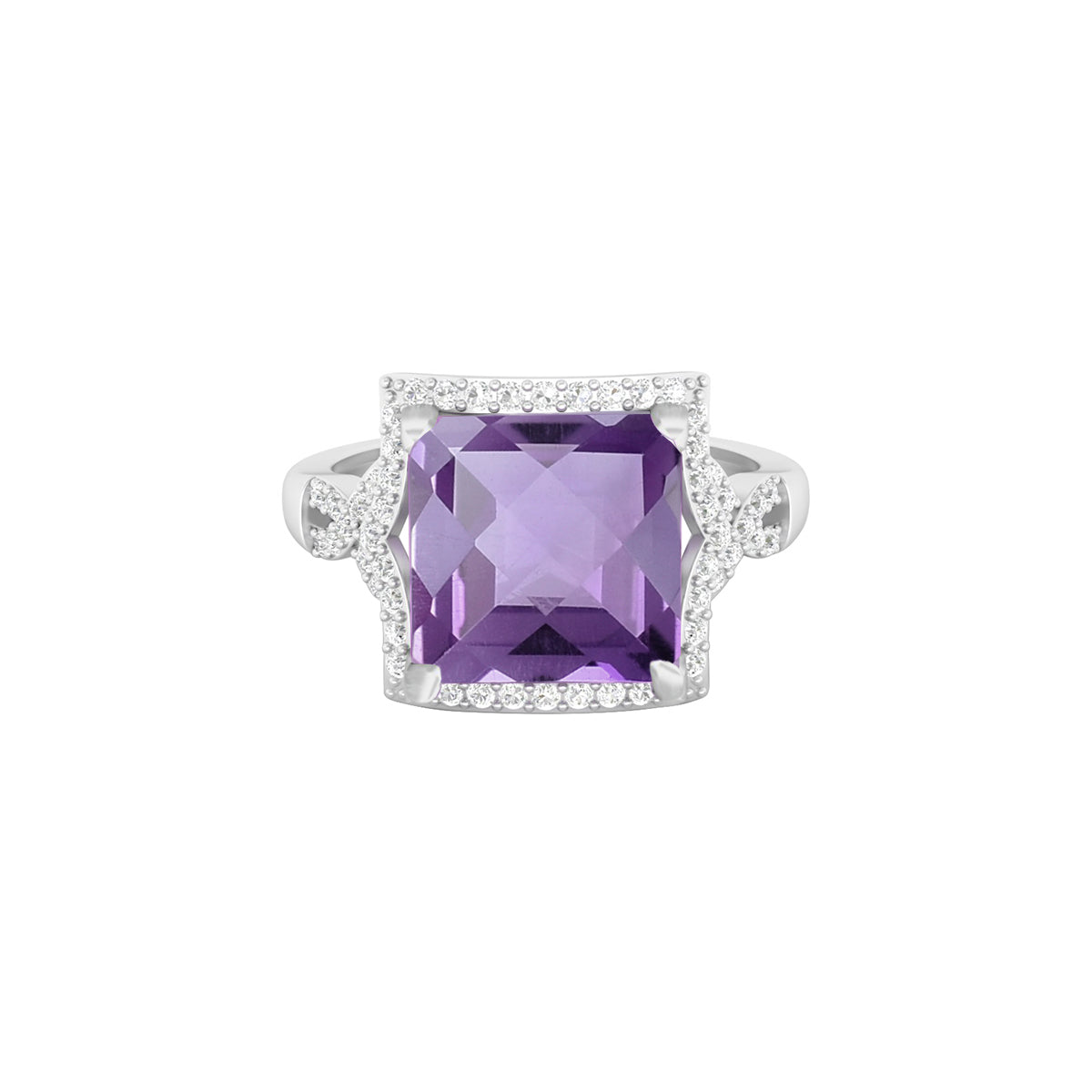 Pink Amethyst Ring with White Diamond in 18Kt White Gold 4.11cts