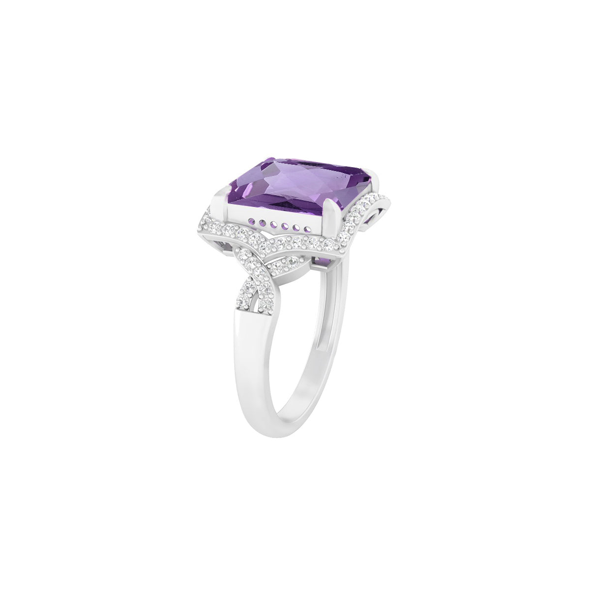 Pink Amethyst Ring with White Diamond in 18Kt White Gold 4.11cts