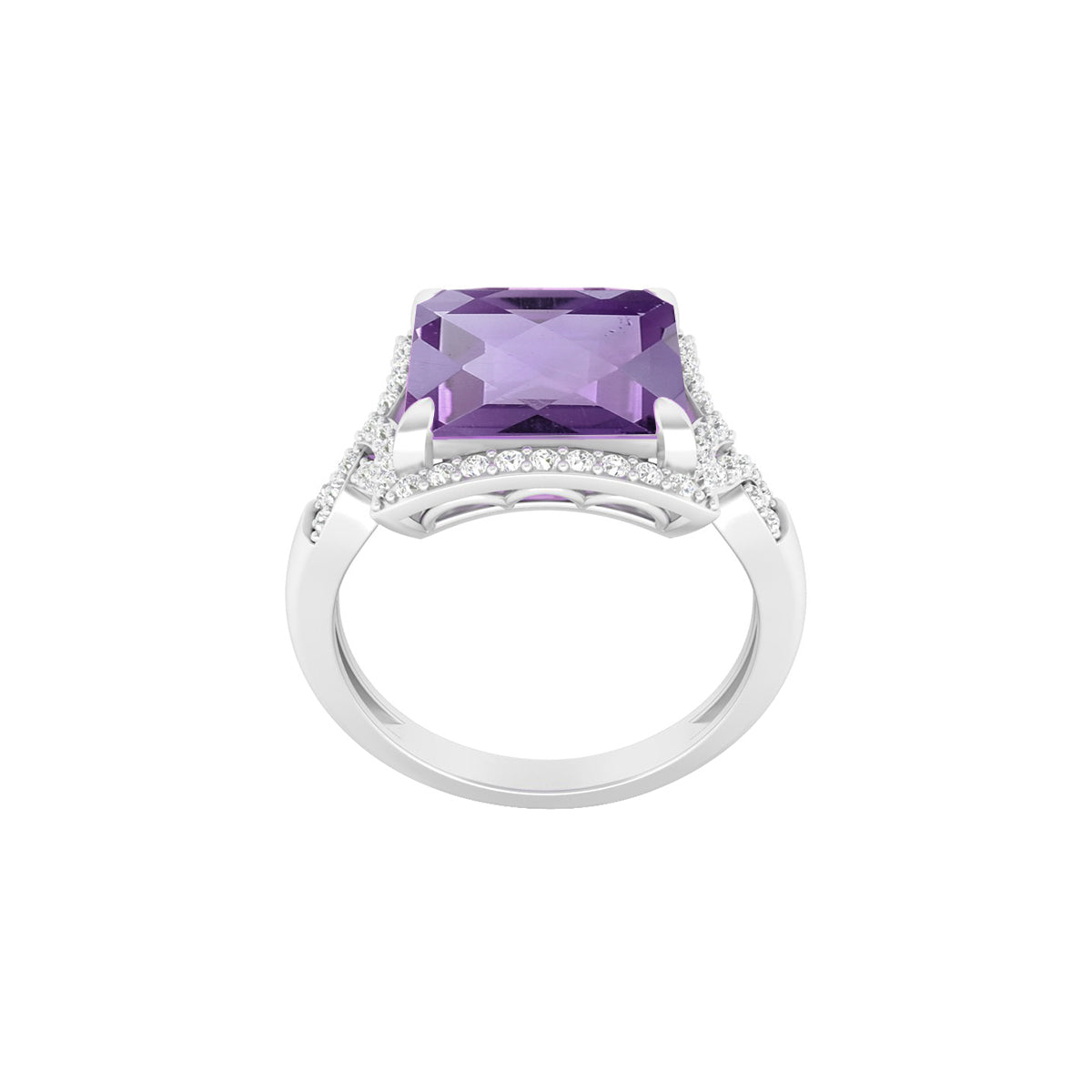 Pink Amethyst Ring with White Diamond in 18Kt White Gold 4.11cts