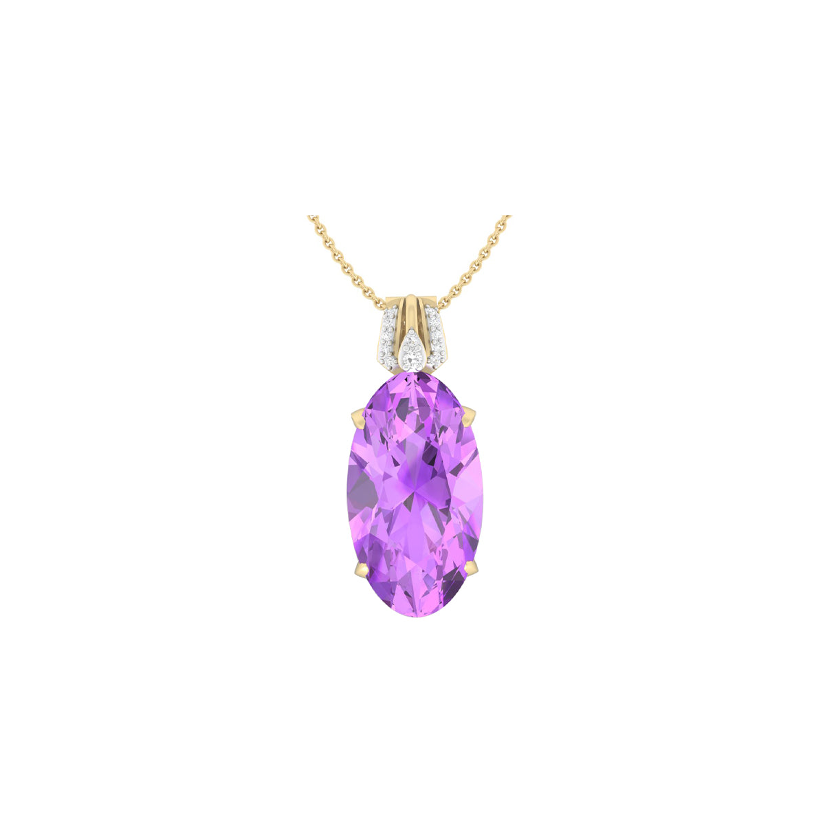 Pink Amethyst Pendant with White Diamond in 18Kt Gold 12.83cts