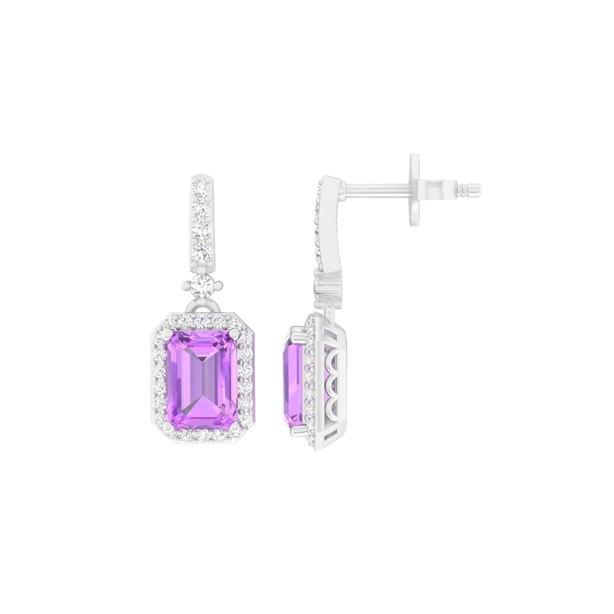 Pink Amethyst Earrings with White Diamond in 18Kt White Gold 2.47cts
