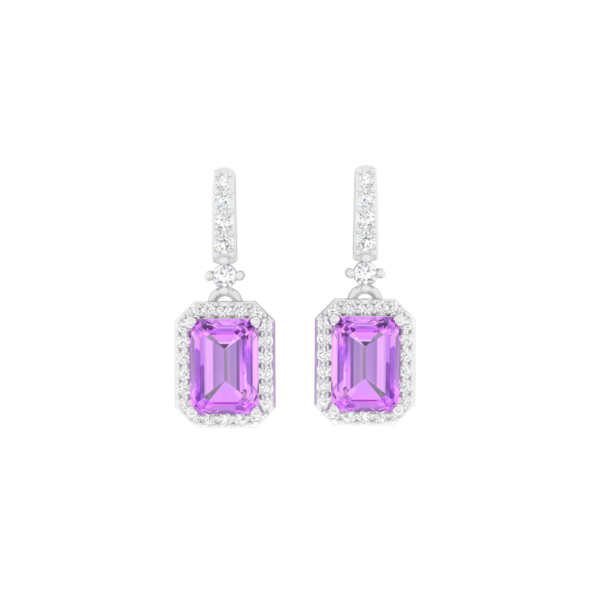 Pink Amethyst Earrings with White Diamond in 18Kt White Gold 2.47cts