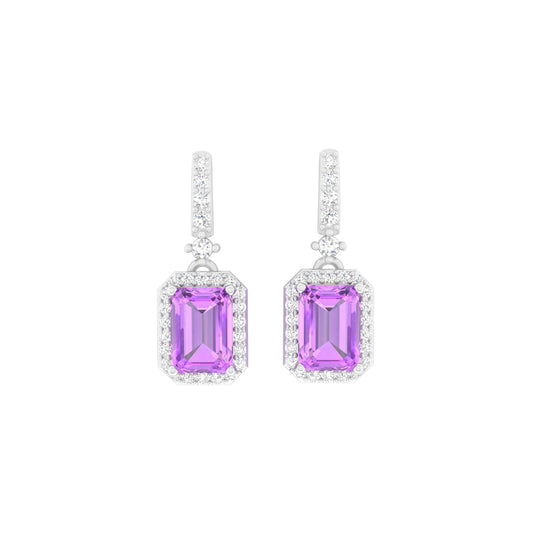 Pink Amethyst Earrings with White Diamond in 18Kt White Gold 2.47cts
