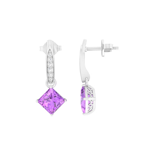 Pink Amethyst Earrings with White Diamond in 18Kt White Gold 2.18cts