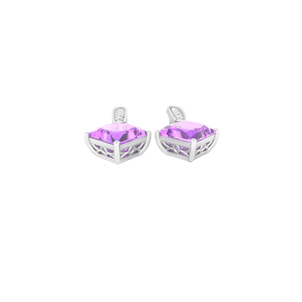 Pink Amethyst Earrings with White Diamond in 18Kt White Gold 2.18cts