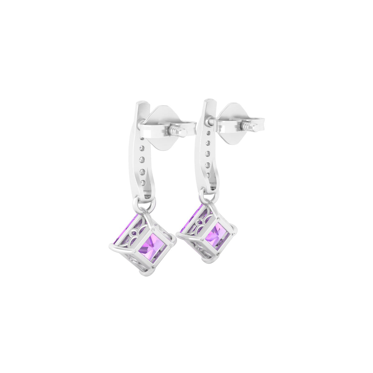 Pink Amethyst Earrings with White Diamond in 18Kt White Gold 2.18cts