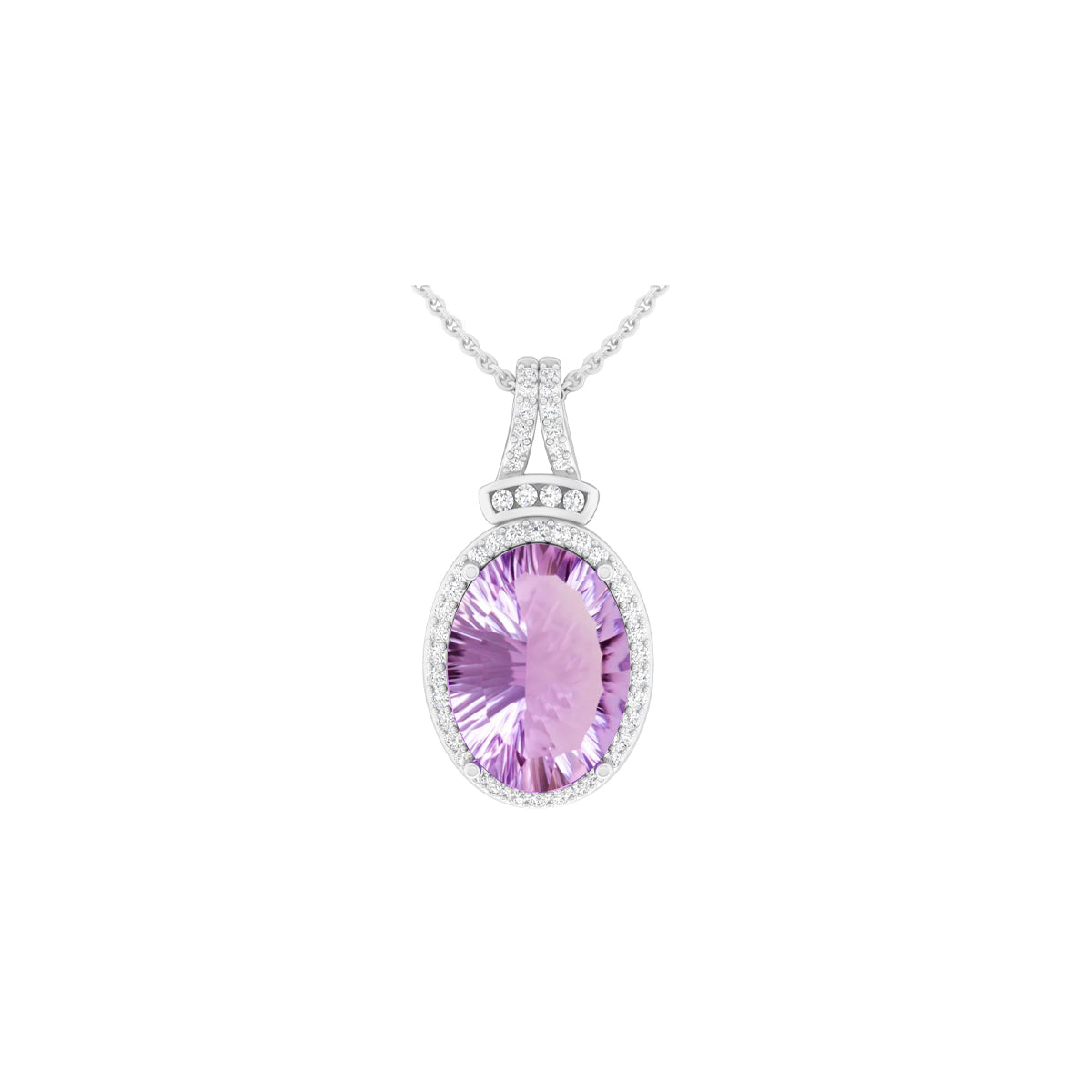 Pink Amethyst Pendant with White Diamond in 18Kt White Gold 5.34cts