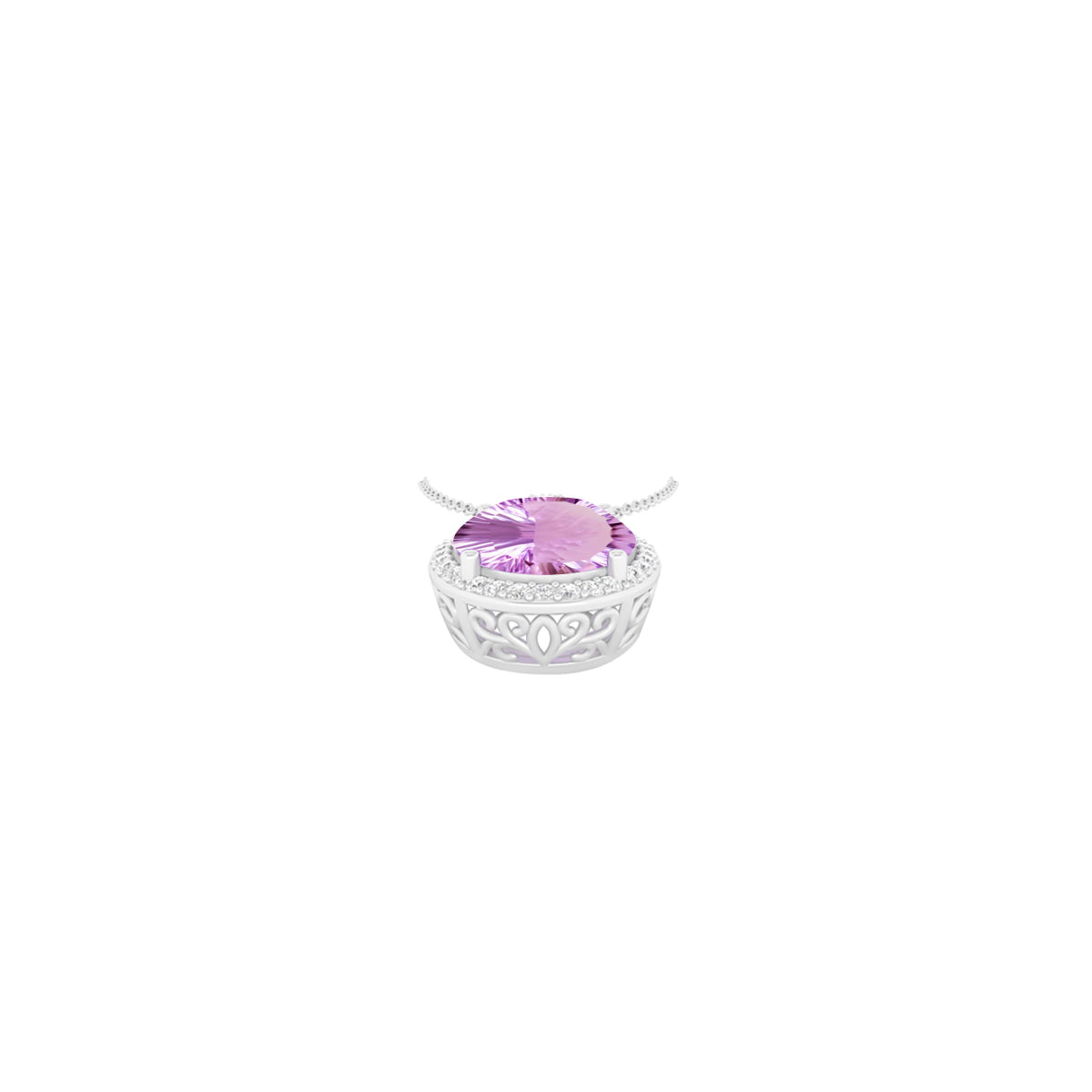 Pink Amethyst Pendant with White Diamond in 18Kt White Gold 5.34cts