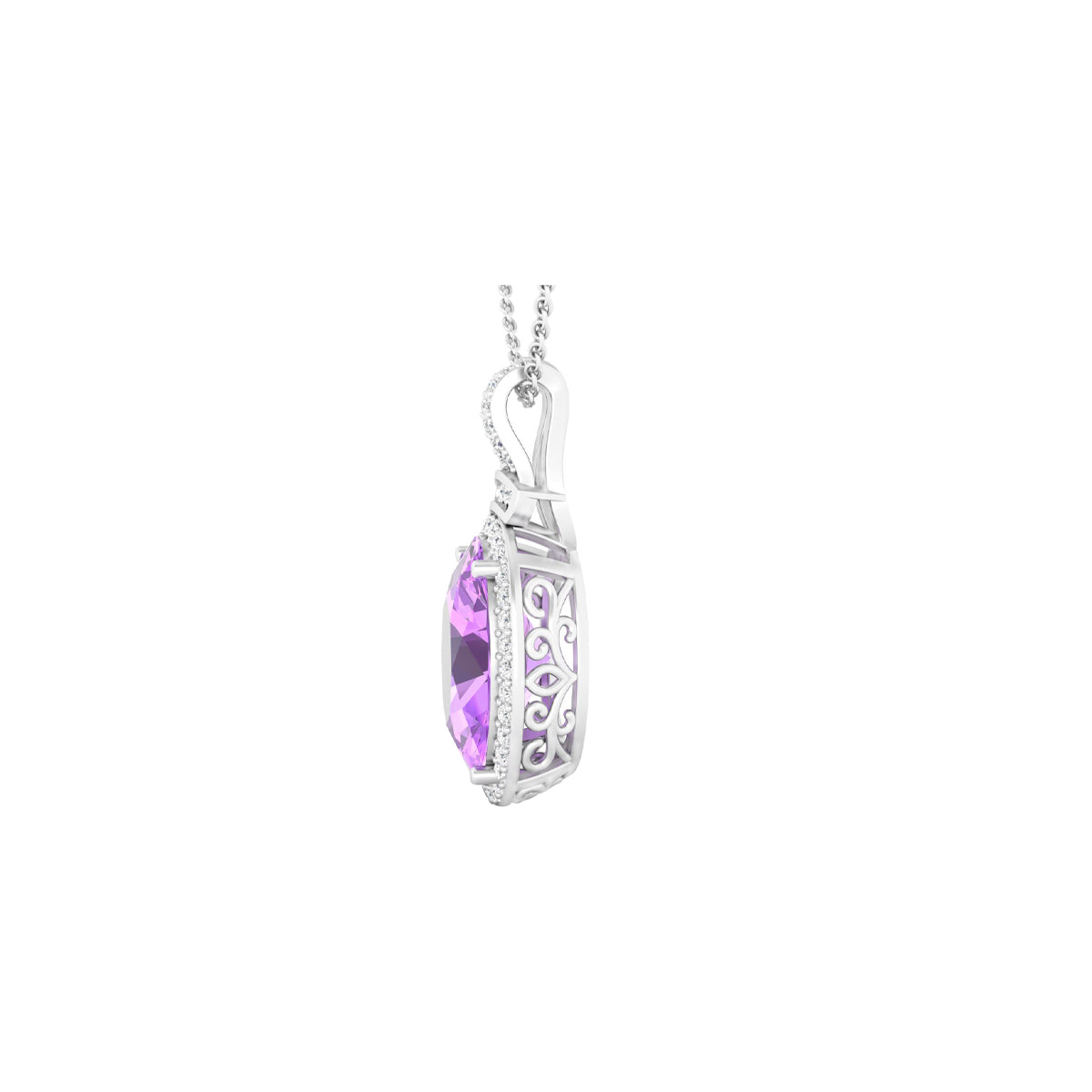 Pink Amethyst Pendant with White Diamond in 18Kt White Gold 5.34cts