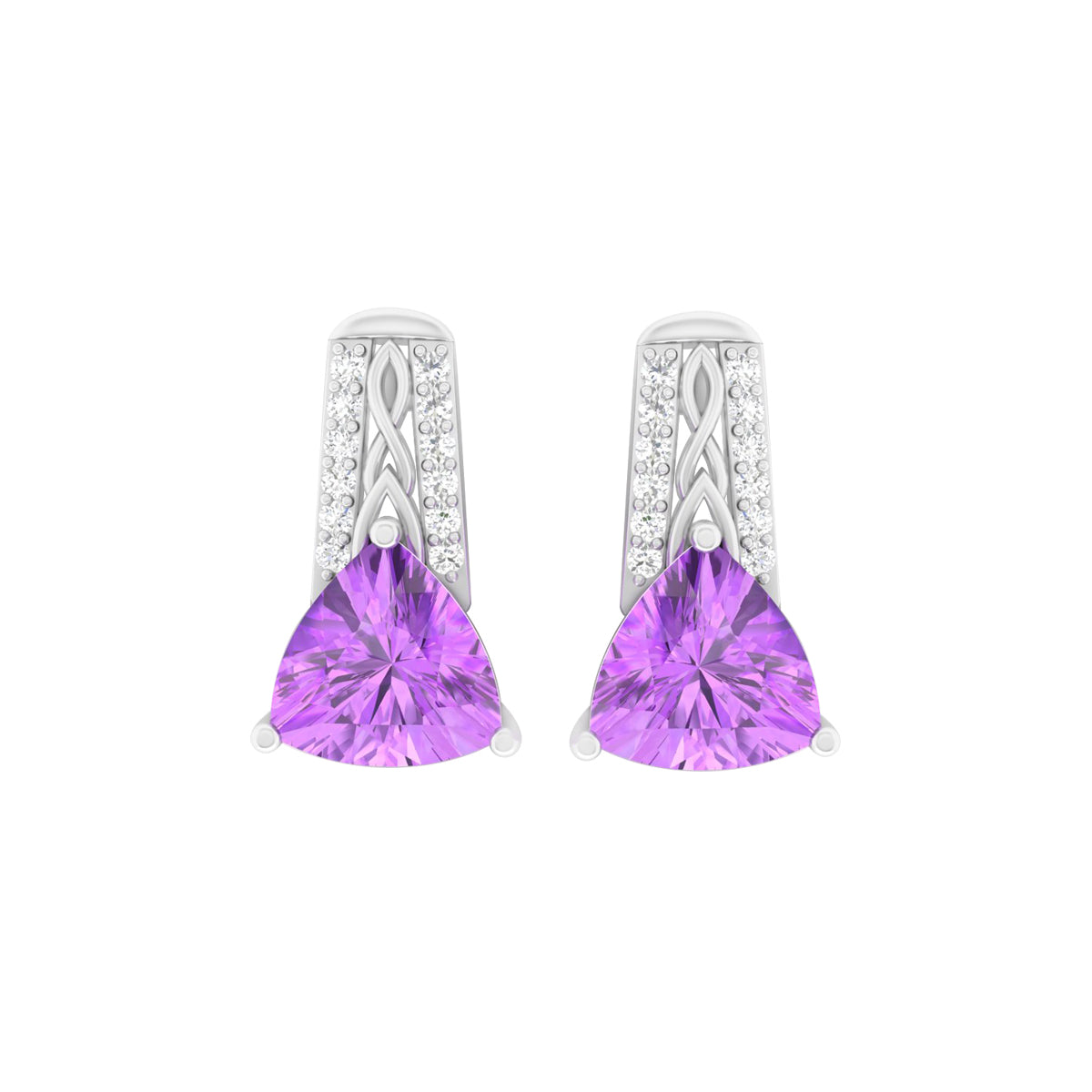 Pink Amethyst Earrings with White Diamond in 18Kt White Gold 2.26cts