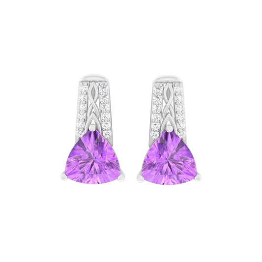 Pink Amethyst Earrings with White Diamond in 18Kt White Gold 2.26cts