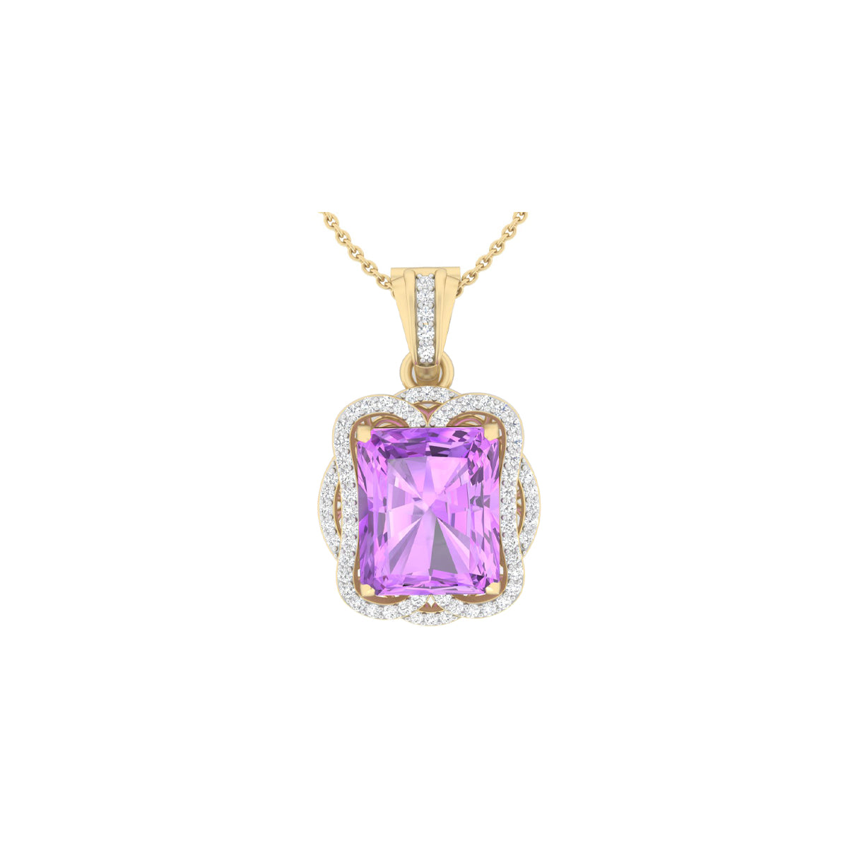 Pink Amethyst Pendant with White Diamond in 18Kt Gold 6.59cts