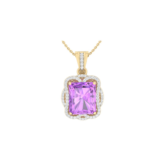 Pink Amethyst Pendant with White Diamond in 18Kt Gold 6.59cts